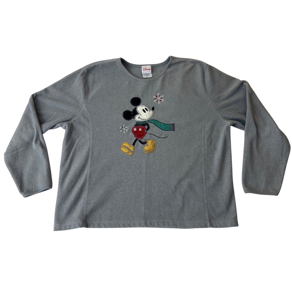 Disney Store Mickey Mouse‎ Fleece Sweatshirt Gray Winter Embroidered XL 56718